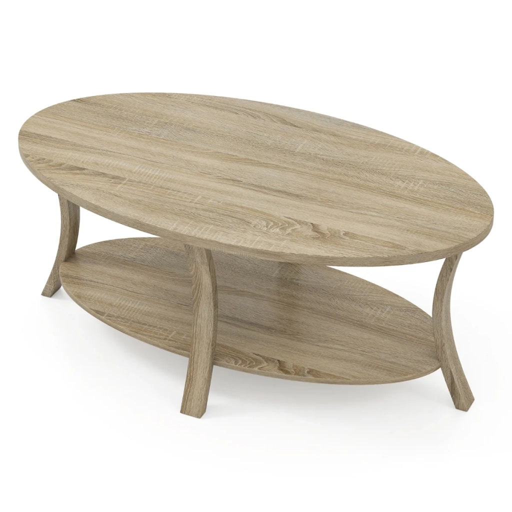 Tavolino ovale 111 x 60,5 x 47 cm con ripiano portaoggetti design rustico in legno di hevea e finitura rovere 20_0013792
