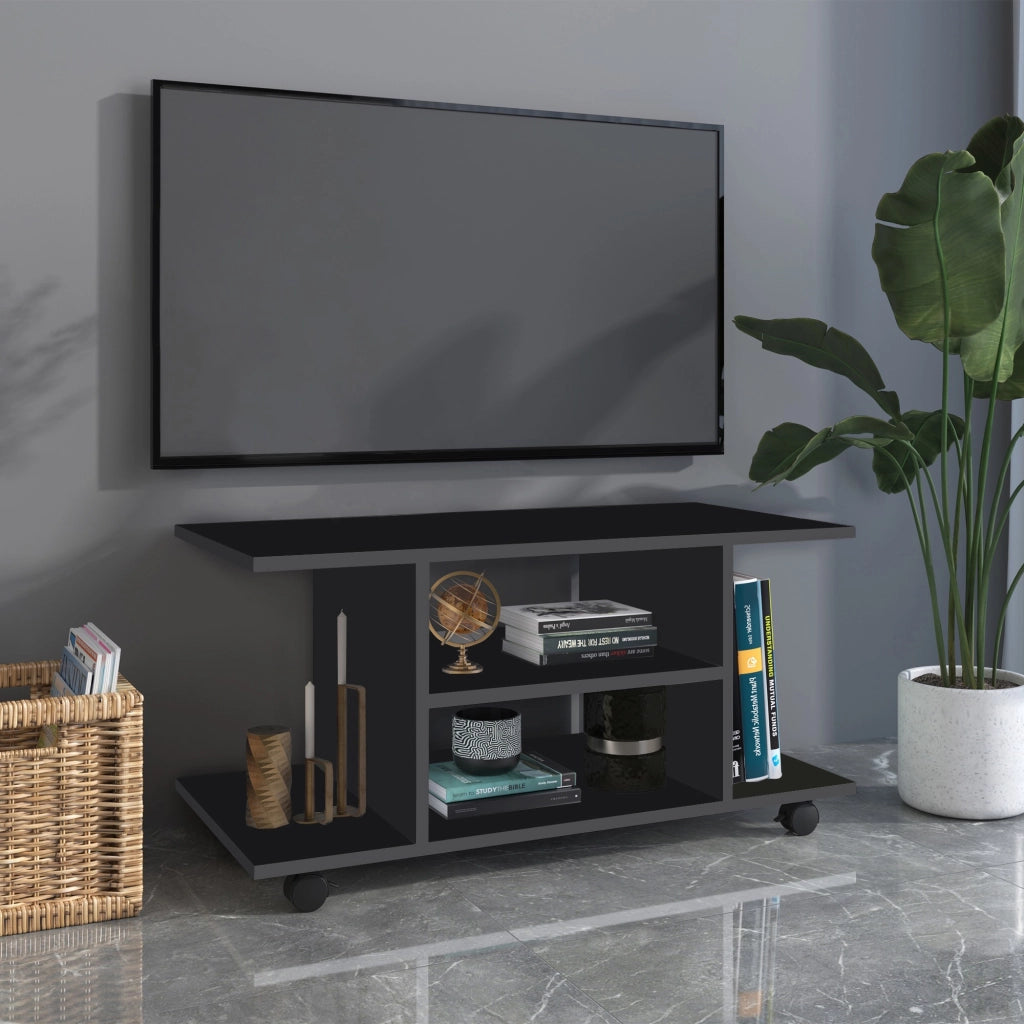 EasyComfort Mobile TV Moderno con Ripiani, Mobiletto Porta TV da 42" con Ruote Girevoli a Freni, 2 Piccolo Ripiani Laterali per Soggiorno e Camera da Letto, 80x40x40 cm, Nero