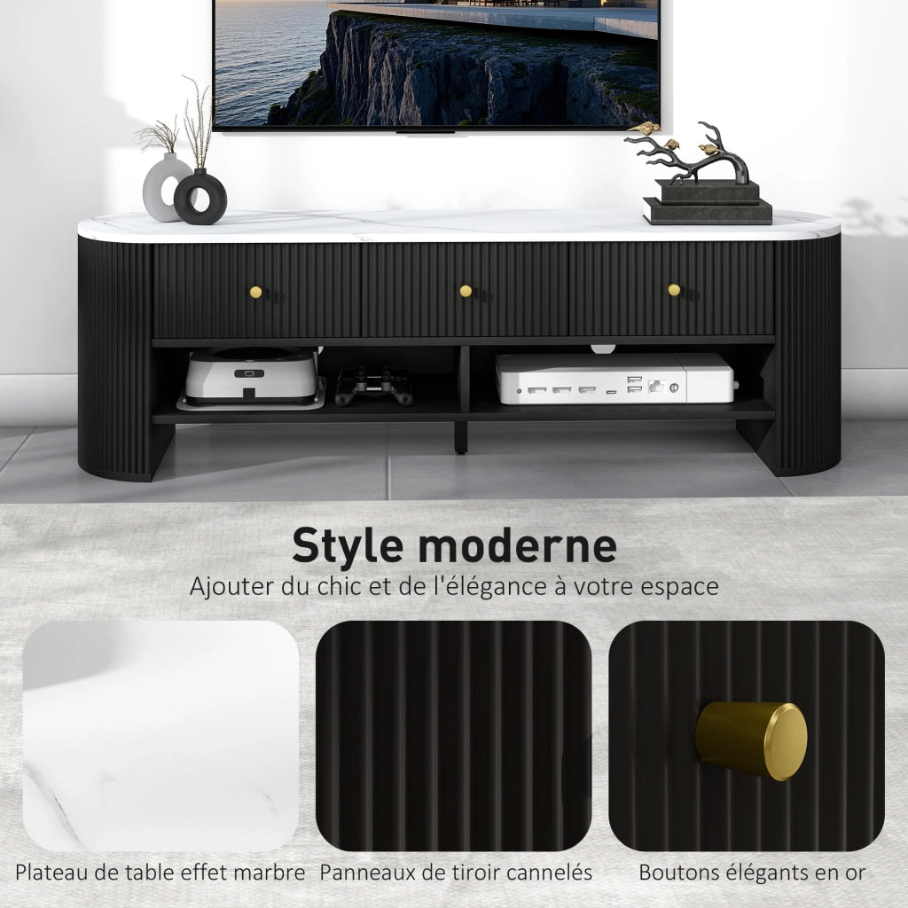 Mobile TV 140 cm con effetto marmo e 3 cassetti ¨C Minimal ¨C Nero 140x30x45