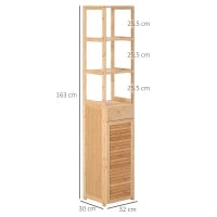 kleankin Mobile Bagno Alto in Bambù con 3 Ripiani Aperti, un Cassetto e un Armadietto, 32x30x163 cm, color Legno