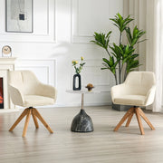 Sedia da sala da pranzo girevole con braccioli e schienale ergonomico in tessuto beige e legno di quercia