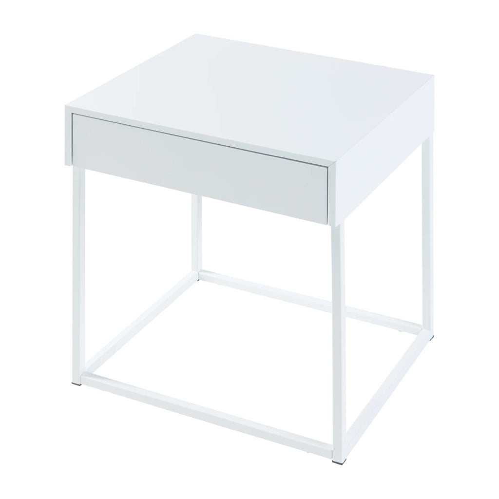 Tavolino con cassetto acciaio 50 x 43 x 41 cm bianco opaco 03_0010946