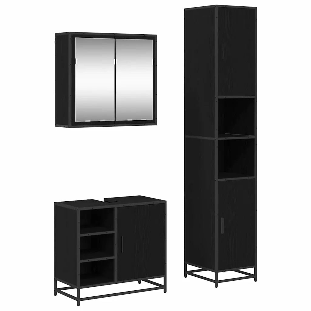 Set di mobili per il bagno 3 pcs Rovere Nero Legno multistrato