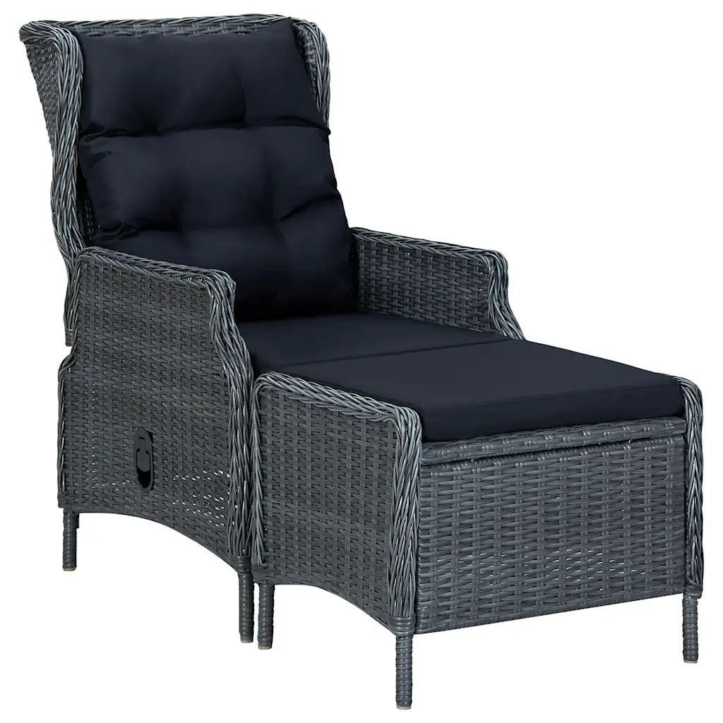 Sedia da Giardino Reclinabile con Pouf Polyrattan Grigio Scuro cod mxl 12885