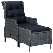 Sedia da Giardino Reclinabile con Pouf Polyrattan Grigio Scuro cod mxl 12885
