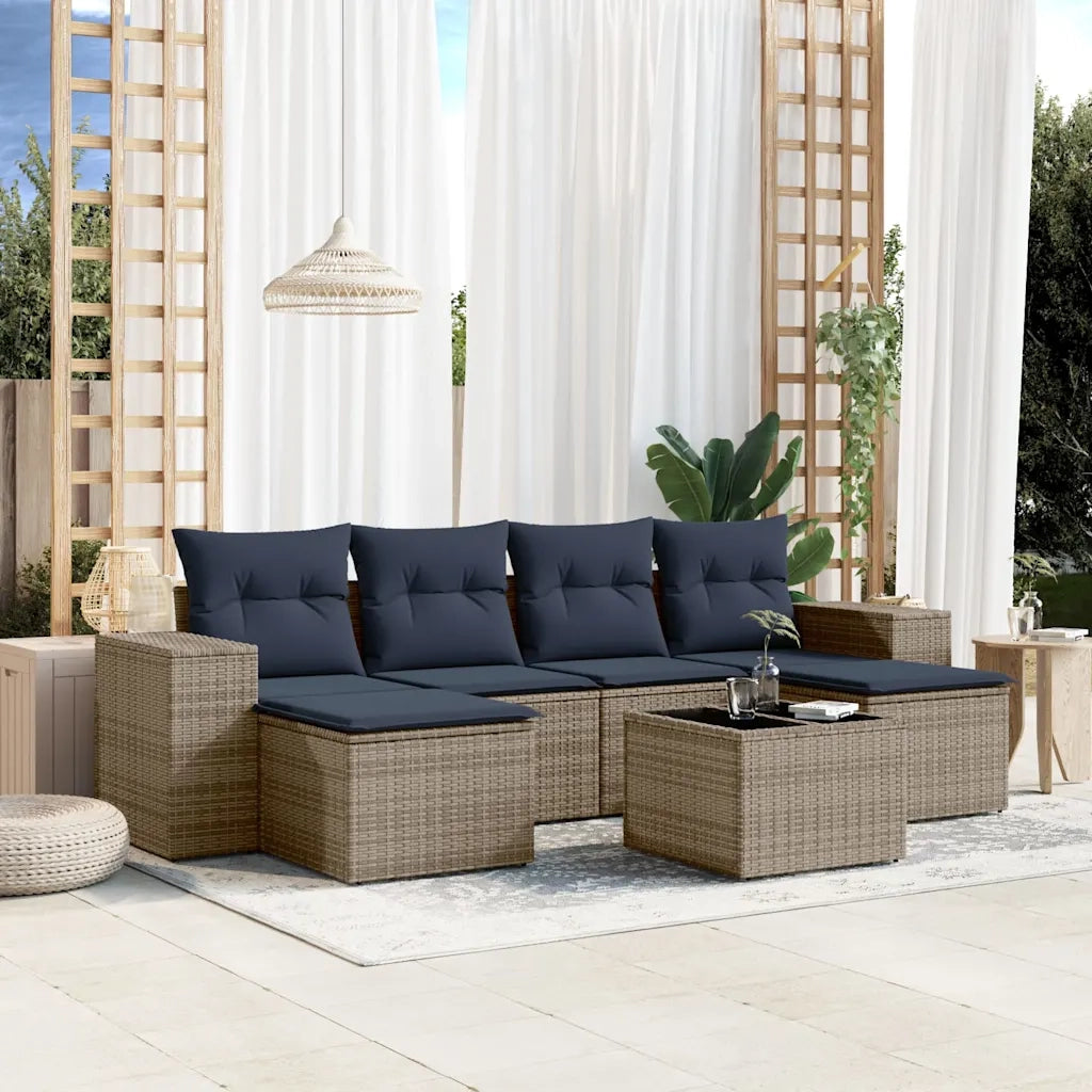 Set Divani da Giardino 7 pz con Cuscini Grigio in Polyrattan 3222930