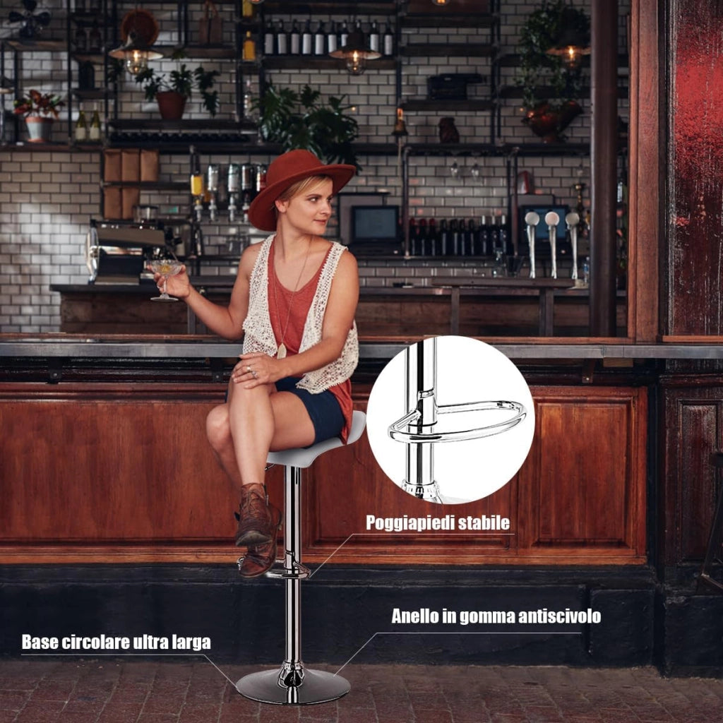 Set di 2 Sgabelli Girevoli da Bar, Sgabello Regolabile in Altezza per Bar, Rotazione a 360°, Sgabelli da Bar senza Braccioli, con Poggiapiedi, Portata 120 kg (Bianco)