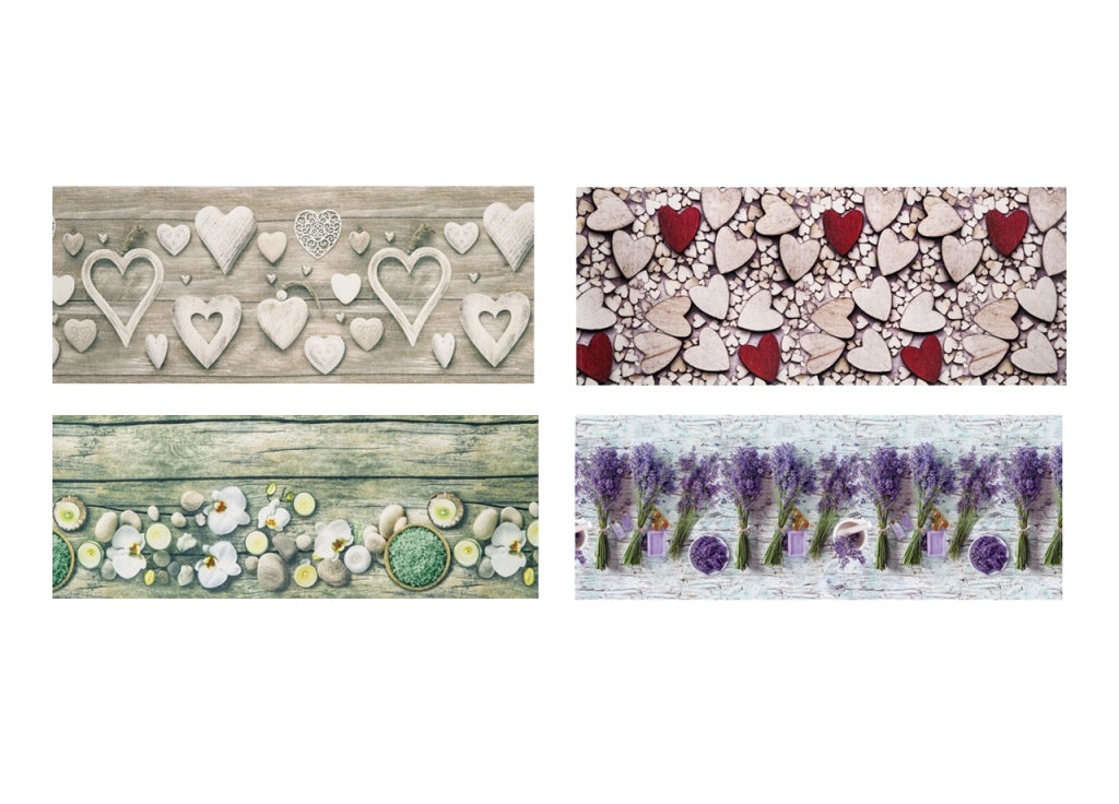 Tappeto Cucina Antiscivolo Stampa Digitale Emozioni Fantasie Shabby Cuori Fiori - 58x240 - Cuori legno