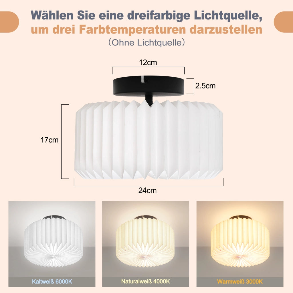 ZMH Lampada da soffitto industriale vintage bianca paralume carta G9 metallo senza lampadina
