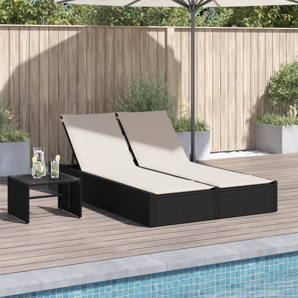 Lettino Prendisole | Sdraio da giardino | Lettino da sole Doppio con Cuscini Nero in Polyrattan