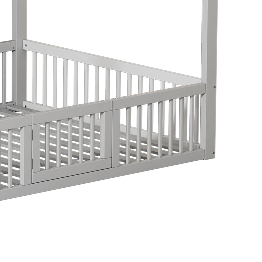 Letto a casetta 140x200 cm con sbarre di sicurezza; legno; bianco