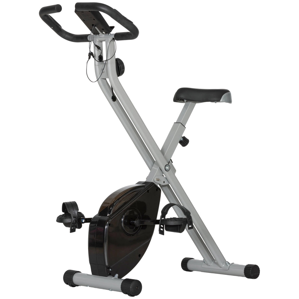 Cyclette Pieghevole Magnetica a 8 Livelli con Display LCD, Rotelle e Sellino Regolabile, Grigio e Nero