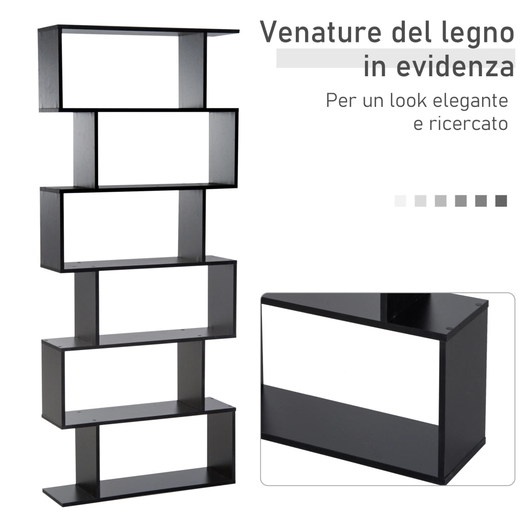 EasyComfort Libreria Legno Design Moderno con 6 Ripiani 80 × 23 × 192cm Nero