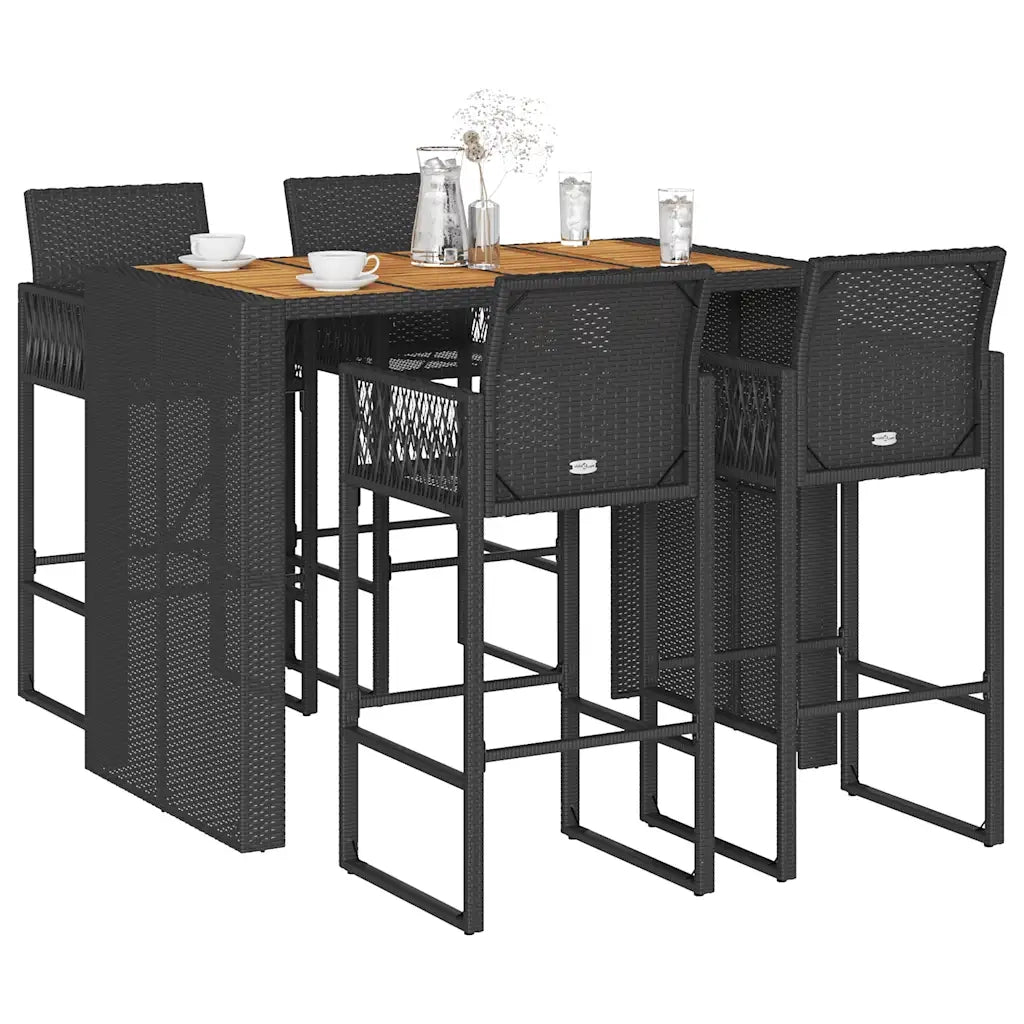 vidaXL Set Bar da Giardino 5pz senza Cuscini Nero in Polyrattan Acacia