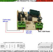 Scheda Elettronica Intermittente 12/24 Vacdc per Semaforo Lampeggiante Ricambio Universale Lampeggiatore Faro il Valore del Condensatore Varia i Cicli al Minuto Uscita a Mezzo Triac per Lampada Incandescenza Massimo 20 W Circuito da Interno