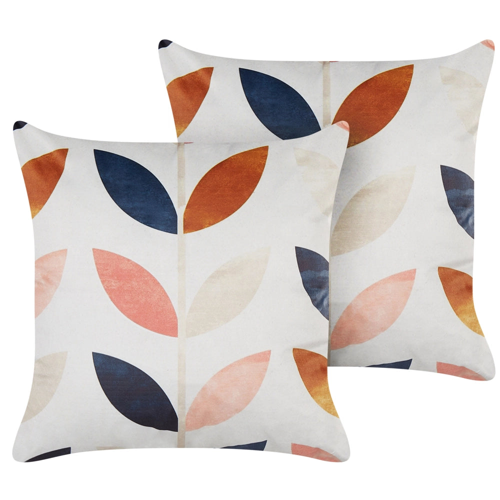 Set di 2 cuscini in velluto multicolore 45 x 45 cm accessorio boho motivo foglia