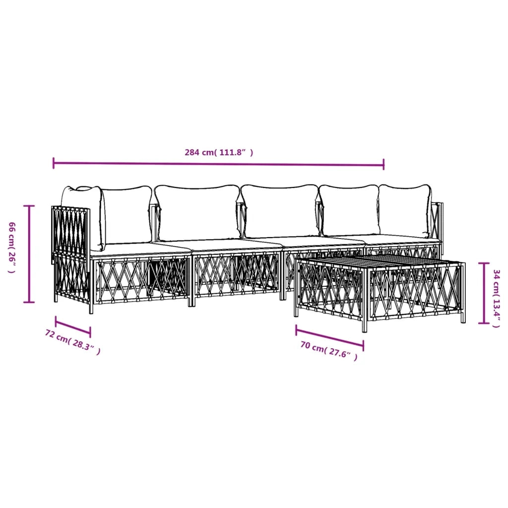 Set Salotto da Giardino 5 pz con Cuscini in Acciaio Bianco 3186822