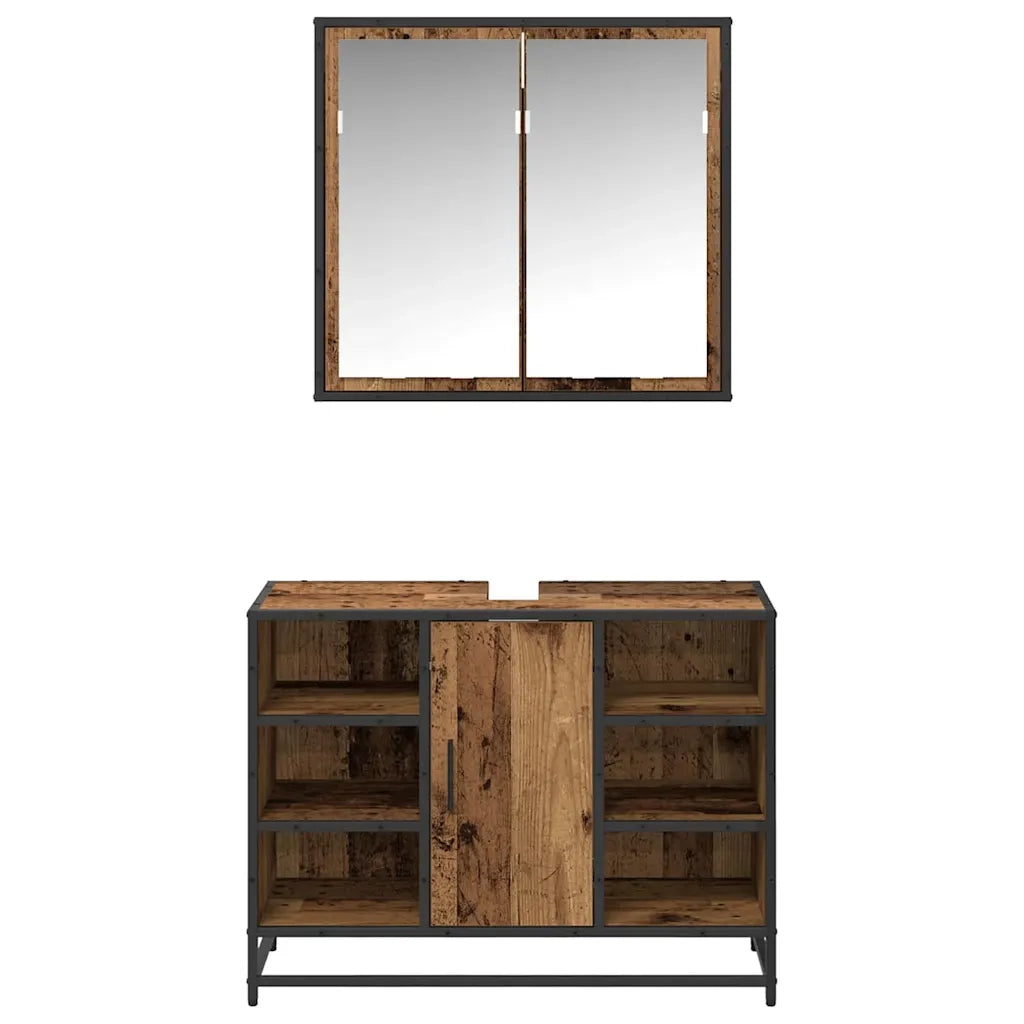 Set di mobili per il bagno con lo scaffale 2 pcs Legno vecchio