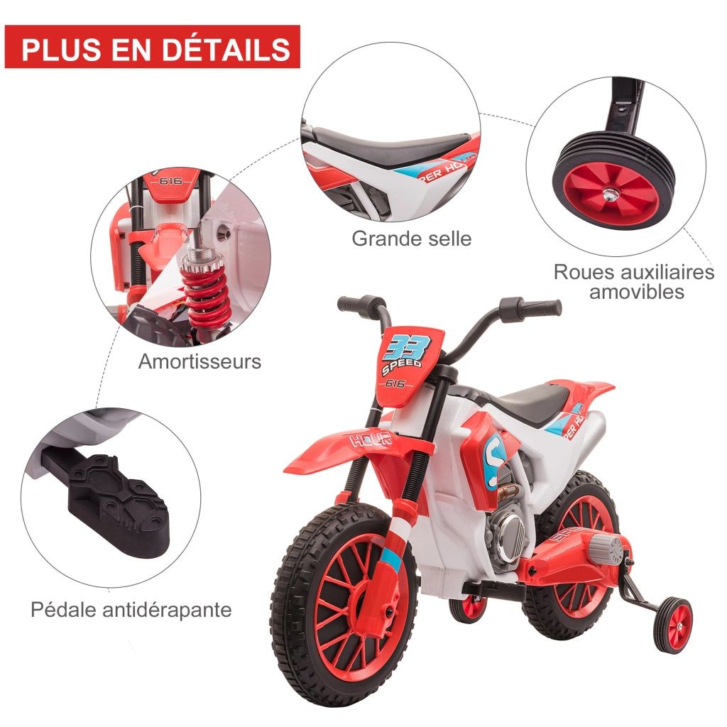 Moto Cross Elettrico per Bambini 3-5 Anni 12V ¨C zephmum ¨C Rosso 106.5x51.5x68 cm