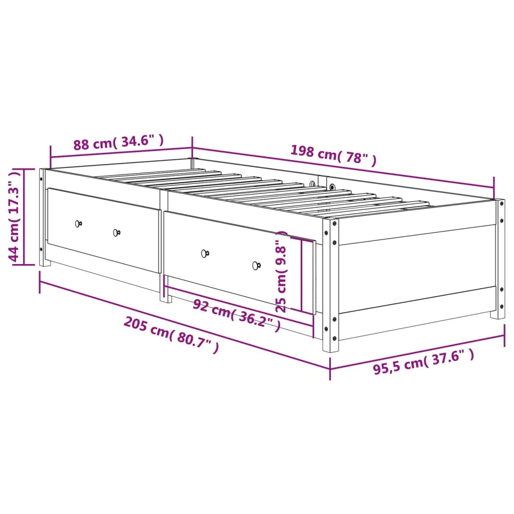 Letto singolo | Letto per adulti | Dormeuse senza Materasso Marrone Cera 90x200 cm Legno di Pino