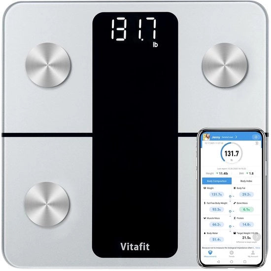 Peso corporeo digitale - Bilancino Bluetooth per peso corporeo, IMC, massa muscolare e altro - Argento