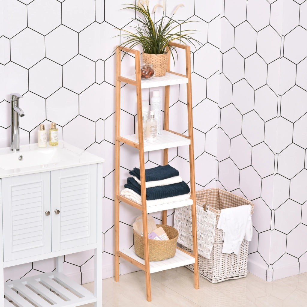 Scaffale a gradini in bamb¨´ ¨C Minimal ¨C 35x36x138,5 cm bianco e naturale