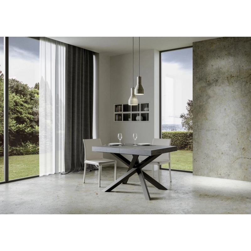 Tavolo allungabile 90x130/390 cm Volantis telaio Antracite - Cemento