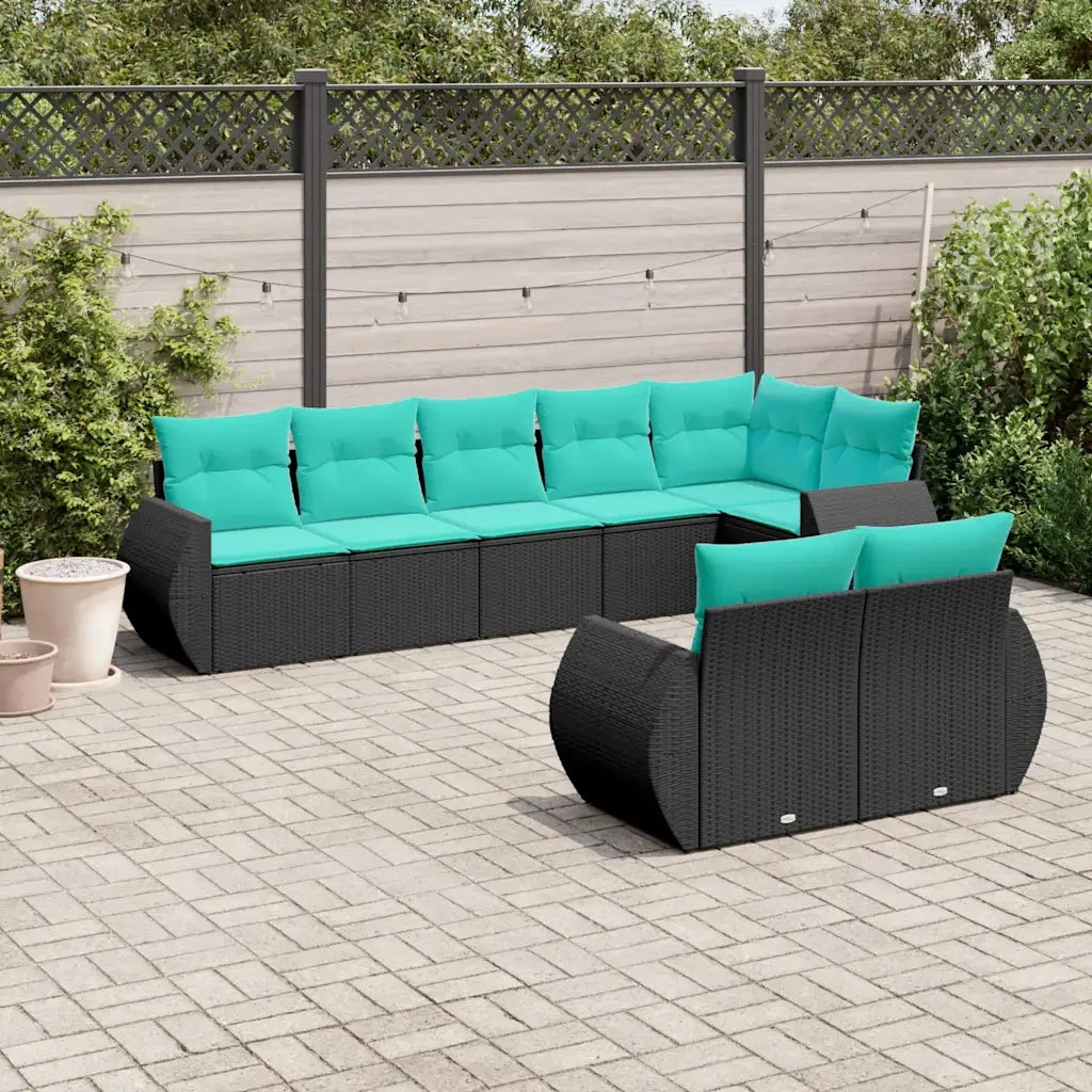 Set Divani da Giardino 8 pz con Cuscini Nero in Polyrattan 3221616