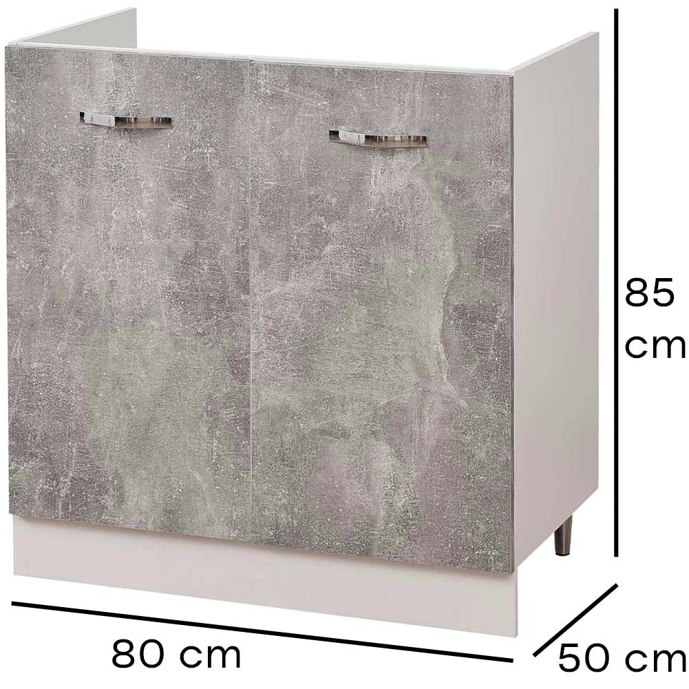 Mobile Cucina Sottolavello Componibile in Legno Colore Grigio con 2 Ante 80cm