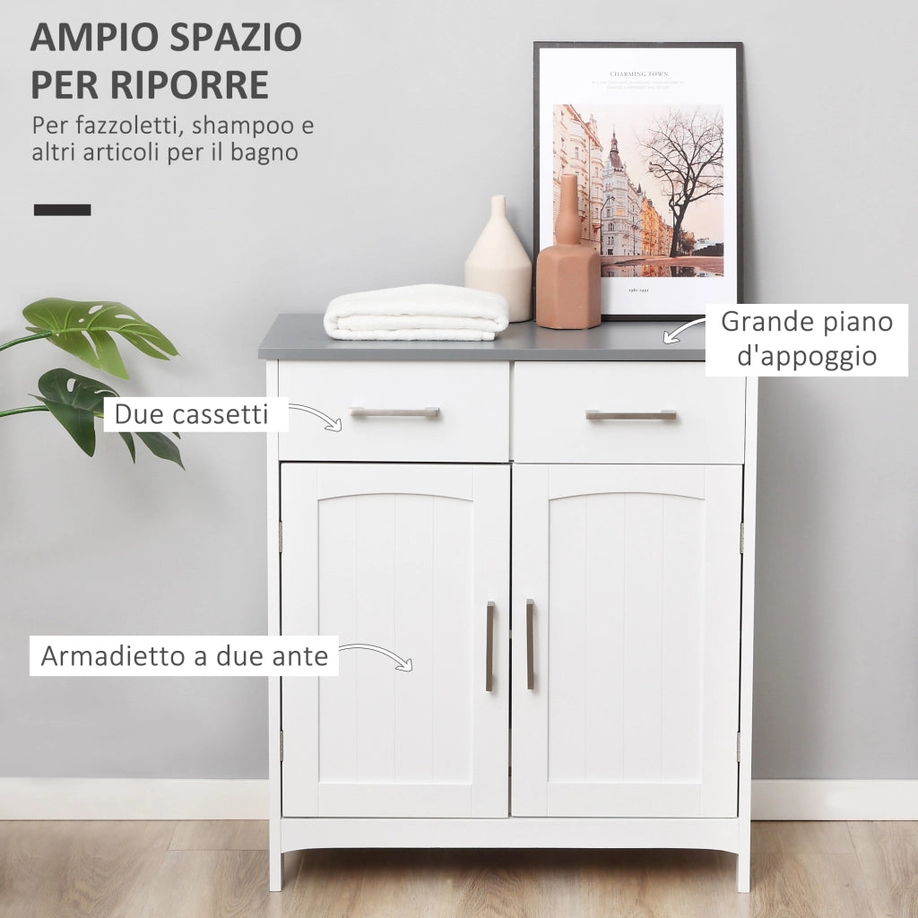 EasyComfort Mobiletto Bagno con 2 Ante, 2 Cassetti e Ripiano Regolabile, in MDF, 68x33x76cm
