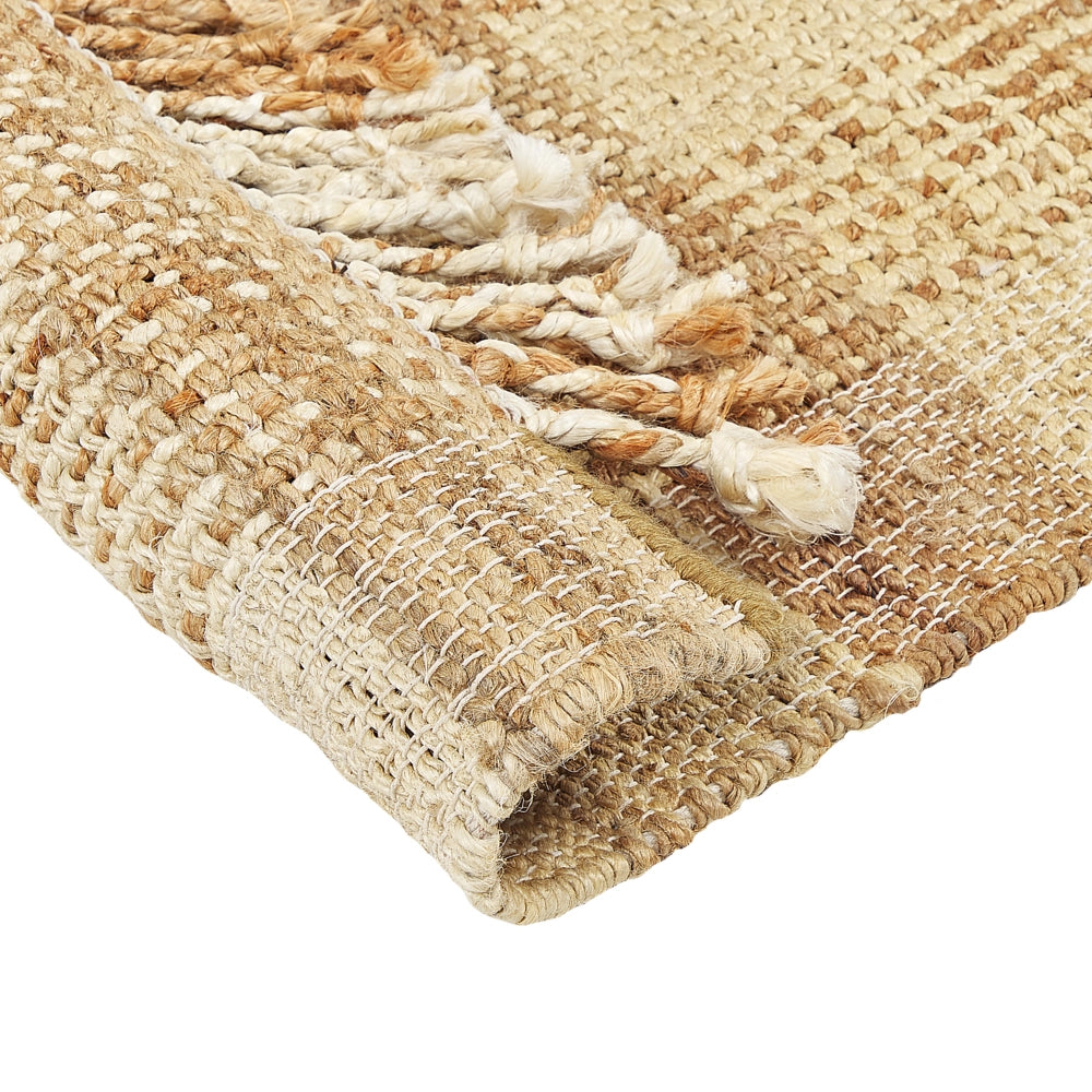 Tappeto in juta beige 140 x 200 cm con nappe motivo geometrico intrecciato a mano stile bohémien per soggiorno camera da letto