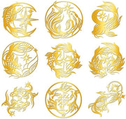 Sticker Decorativi Acqua Resistenti - 9 Pezzi Sticker Autocolante Oro - Pesciolino Koi/ Tema - Decorazione Metallica - Scrapbook/Maniglie - 4 cm x 4 cm - Sticker Decorativi