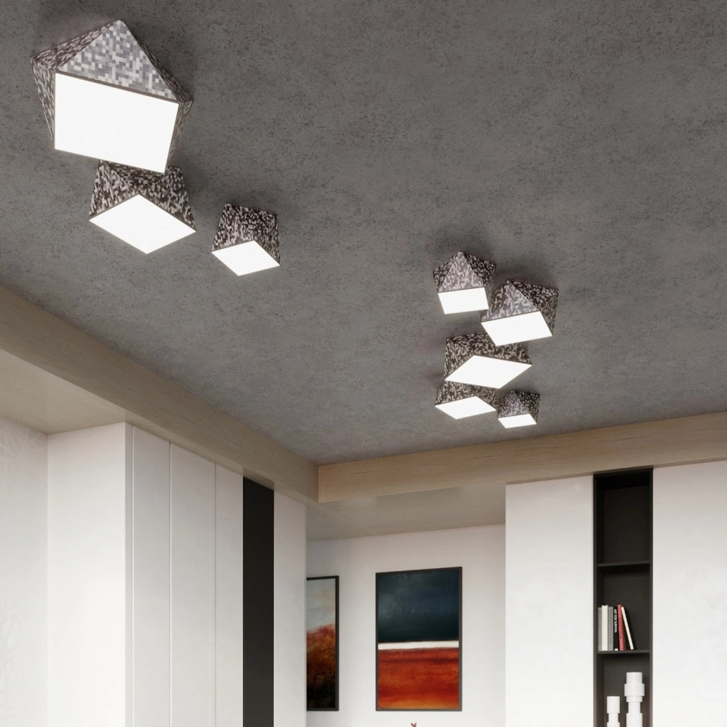 Plafoniera TRIGON 25 argento effetto paillettes Pure Lume