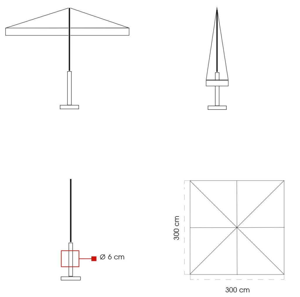 Ombrellone da Giardino 3x3 m Palo Ø60 mm in Legno Telo in Acrilico Danieli Bangkok Ecrù