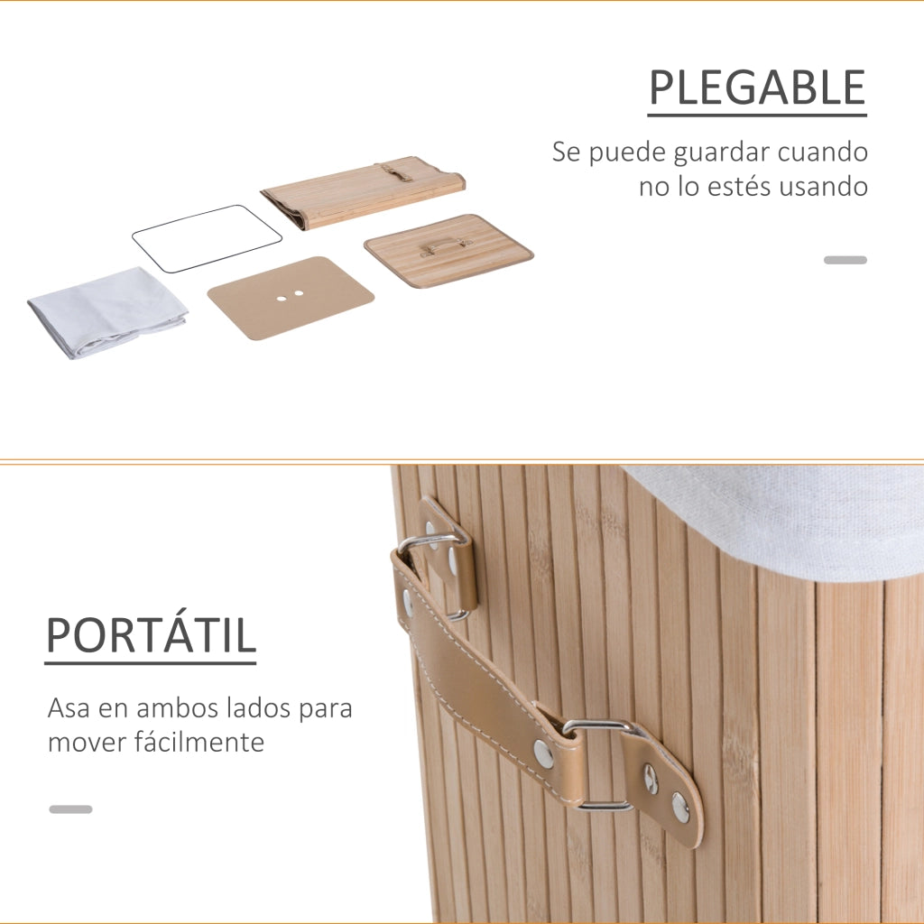 Cestino per il bucato rettangolare con maniglie e coperchio ¨C zephmum ¨C 40x30x60 cm colore naturale