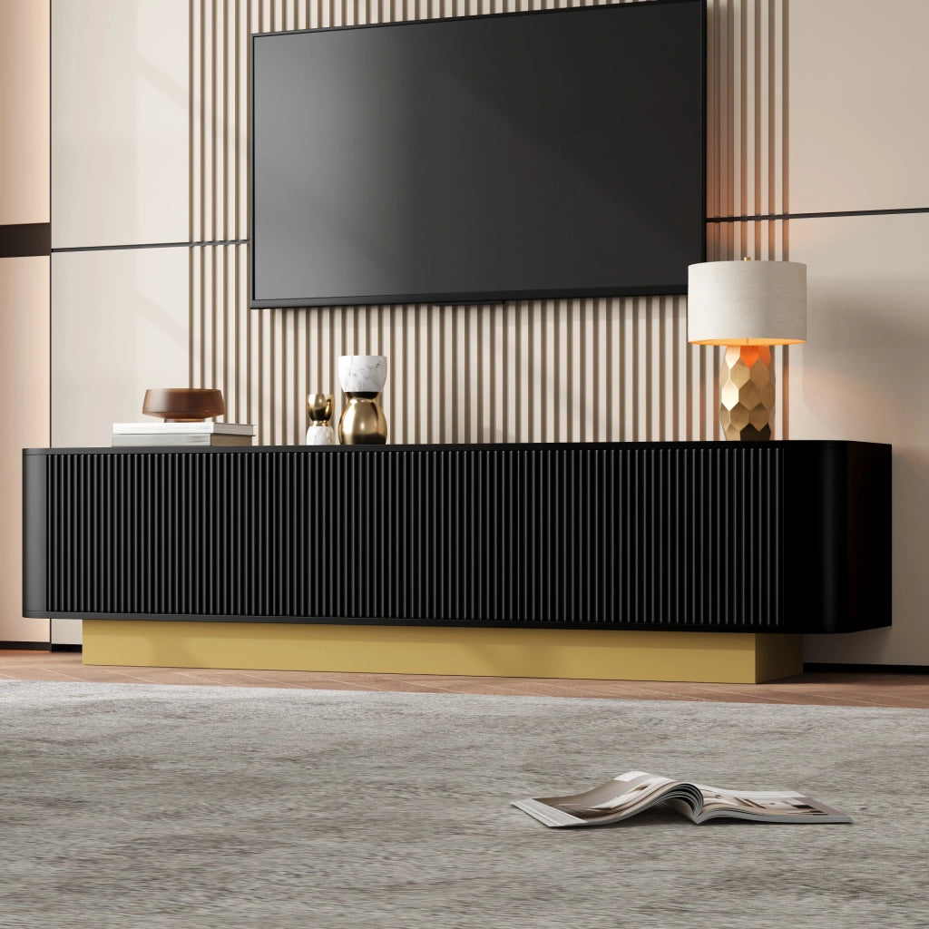 Mobile Porta TV 170 cm Nero Moderno con Angoli Arrotondati e 3 Ante