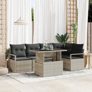 Set di divani da giardino da 6 pezzi con cuscini grigio chiaro in polirattan