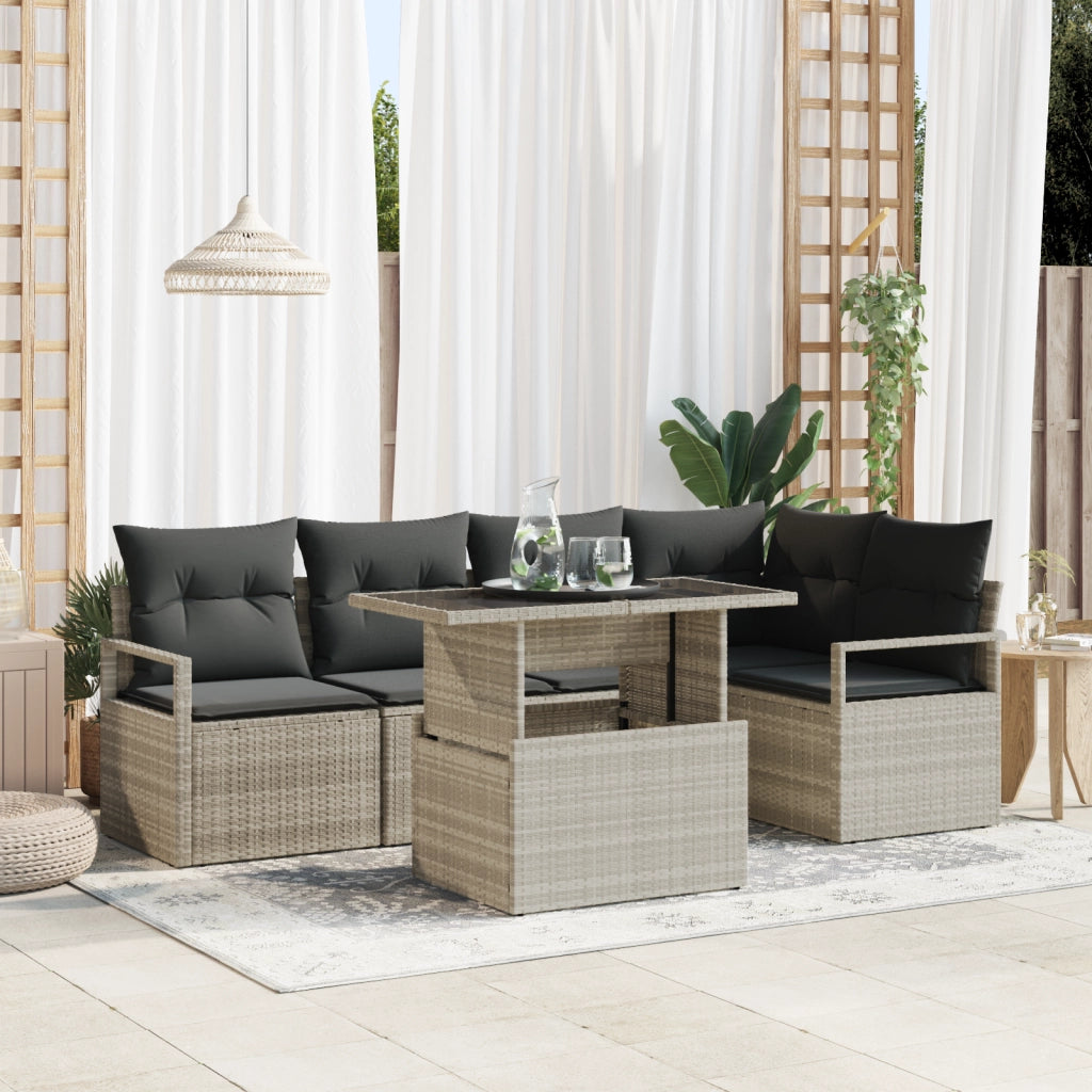 Set di divani da giardino da 6 pezzi con cuscini grigio chiaro in polirattan