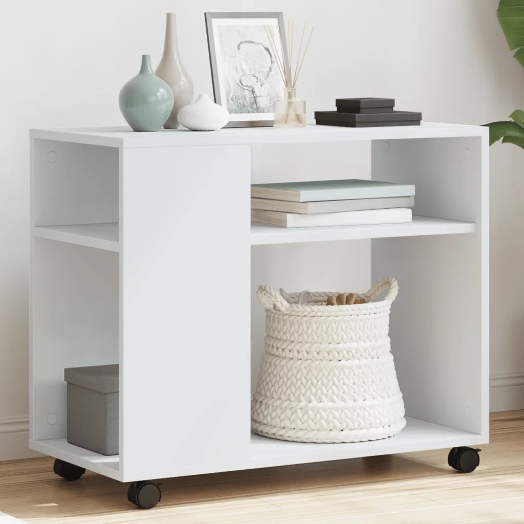 Tavolino con Ruote-Tavolino da soggiorno-Tavolo Bianco 70x35x60 cm in Truciolato
