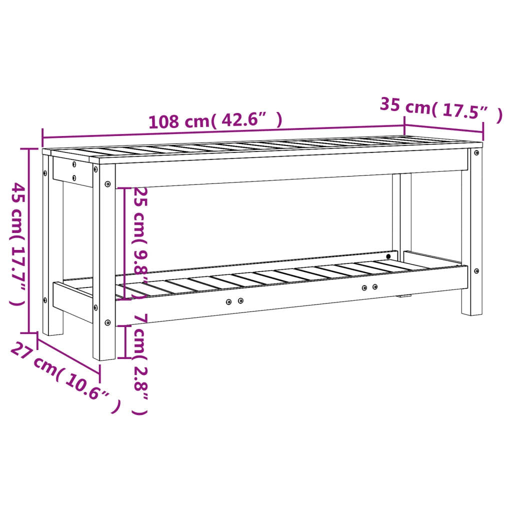 Panca da Giardino Nera 108x35x45 cm in Legno Massello di Pino 832384