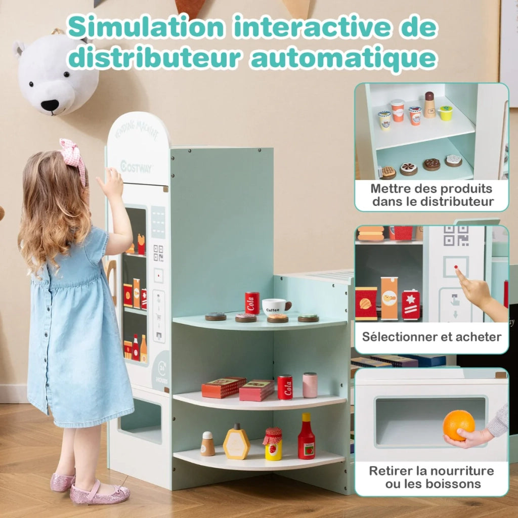 Set da gioco a tema supermercato per bambini dai 3 agli 8 anni 89 x 57 x 88 cm giocattolo interattivo e multifunzionale design moderno in MDF verde 20_0018244