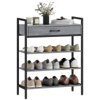 Porta Scarpe a 4 Livelli, Stand per Ingresso per Fino a 9 Paia di Scarpe, Pannello Truciolare, Metallo, Grigio