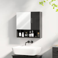 Armadietto a Specchio per Bagno 54x15,2x55,3 cm con Ripiano Aperto in Legno Nero