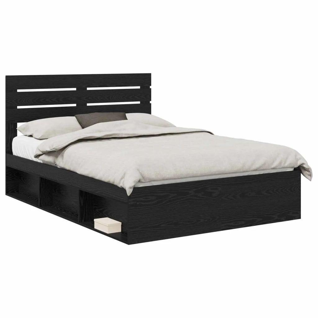 Struttura del letto-Giroletto Nero 160 x 200 cm Pino massello 725438