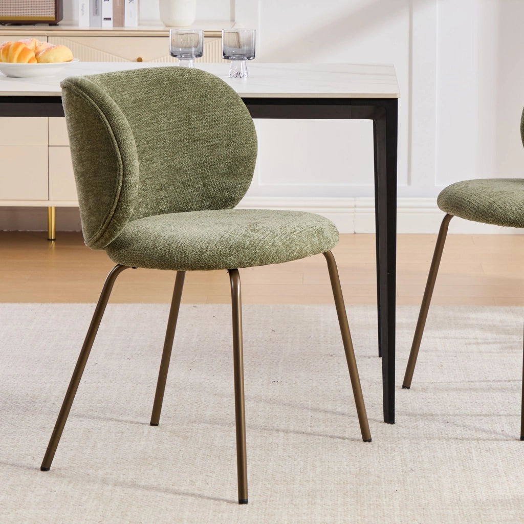 Sedia da Pranzo in Tessuto Chenille ¨C MINIMAL ¨C Verde, Schienale Curvo, Gambe in Metallo