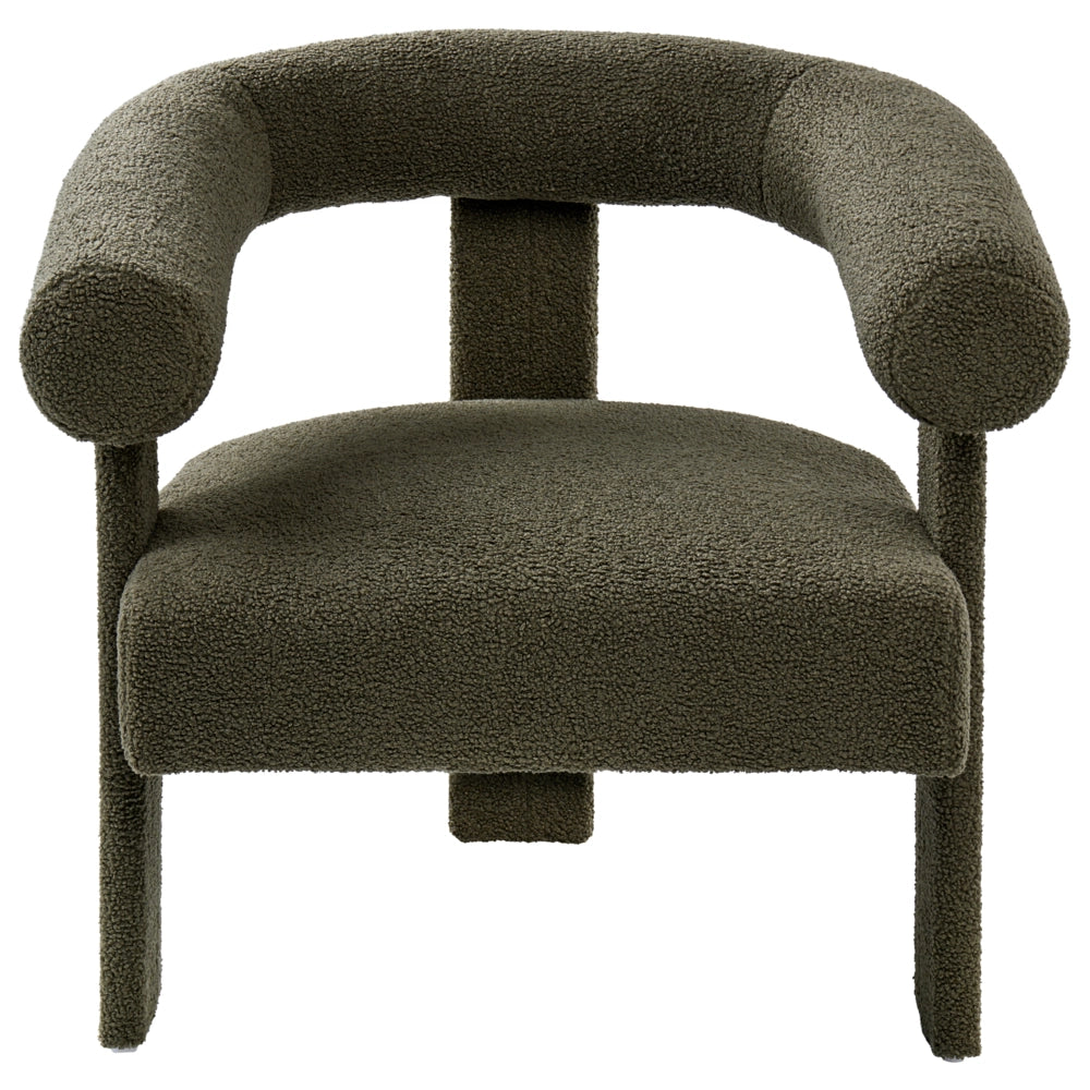 Poltrona da salotto in stile retrò rivestita in bouclé con gambe verdi design retrò gambe in legno per soggiorno