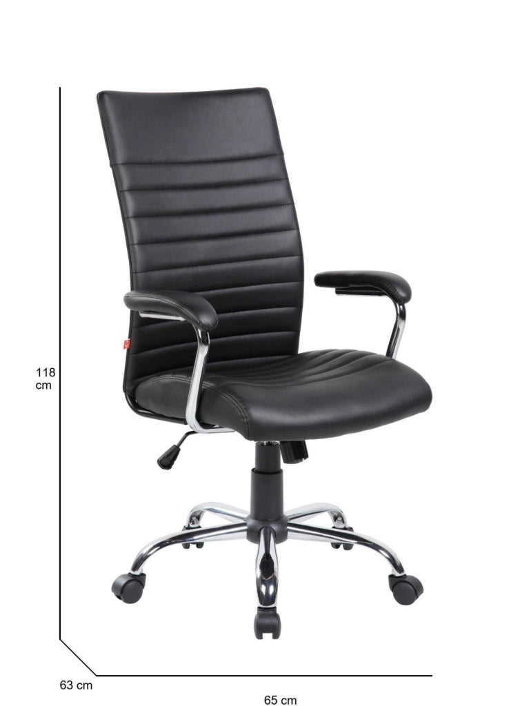 Sedia da ufficio Basciano, Poltrona presidenziale con braccioli, Sedia ergonomica da ufficio, 63x65h108/118 cm, Nero