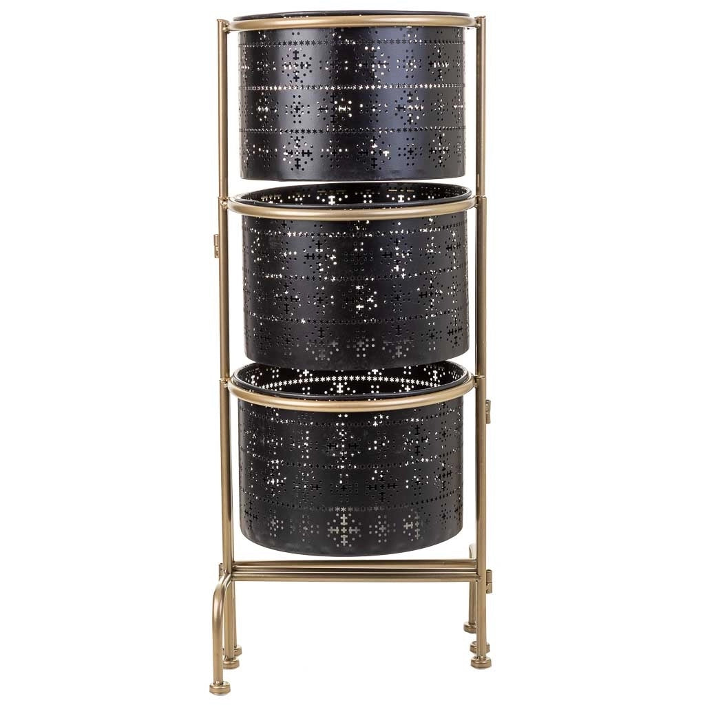 Supporto in metallo con 3 fioriere in metallo nero 80x26x68