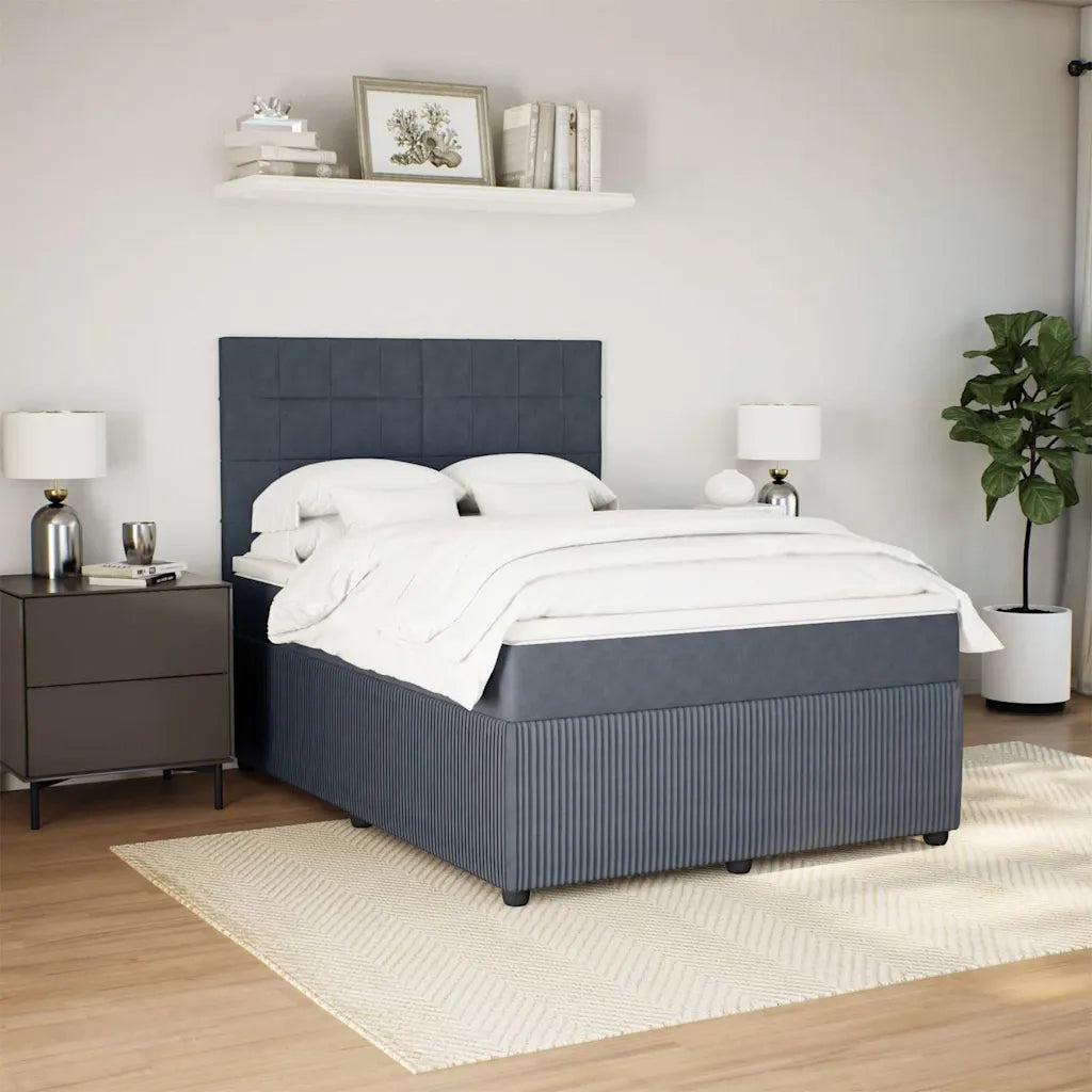 Giroletto a Molle con Materasso Grigio Scuro 140x200 cm Velluto