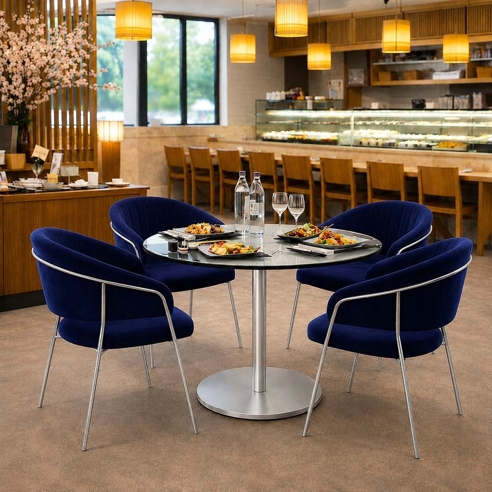 Sedie da pranzo set da 2 Aurelia in velluto blu notte con gambe in ferro cromato